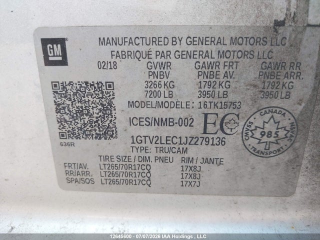 GMC SIERRA 1500 2018 1GTV2LEC1JZ279136 Image 9