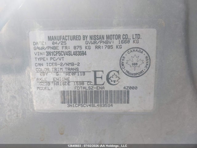 3N1CP5CV4SL483594 Nissan Kicks Play Sv