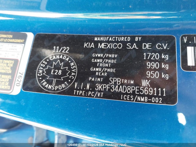 12645617 :رقم المزاد ، 3KPF34AD8PE569111 vin ، 2023 Kia Forte مزاد بيع