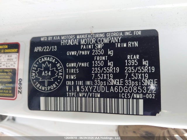 Продаж на аукціоні авто 2013 Hyundai Santa Fe Sport 2.0t Se, vin: 5XYZUDLA6DG085322, номер лоту: 12645618