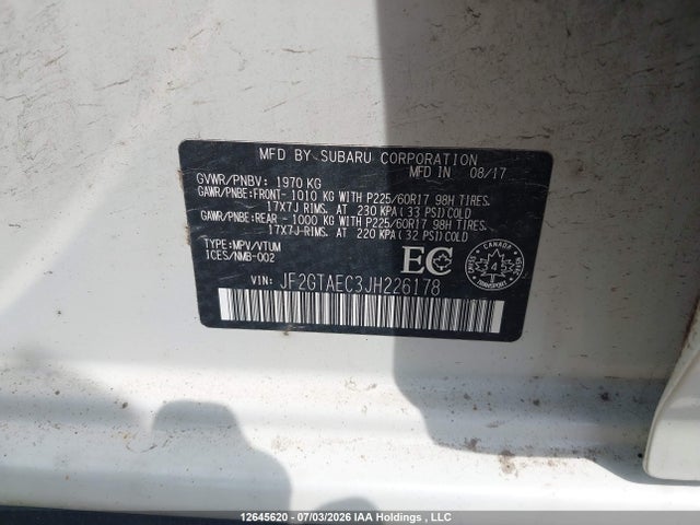 Aukcja sprzedaży 2018 Subaru Crosstrek Sport, vin: JF2GTAEC3JH226178, numer aukcji: 12645620