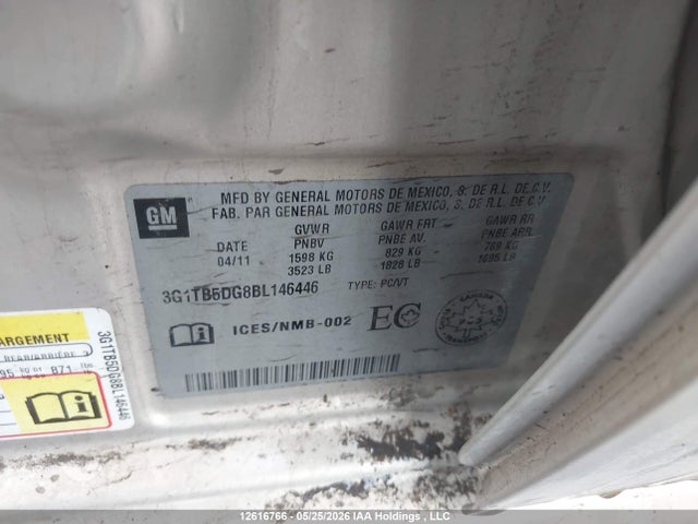 Aukcja sprzedaży 2011 Chevrolet Aveo Lt, vin: 3G1TB5DG8BL146446, numer aukcji: 12616766