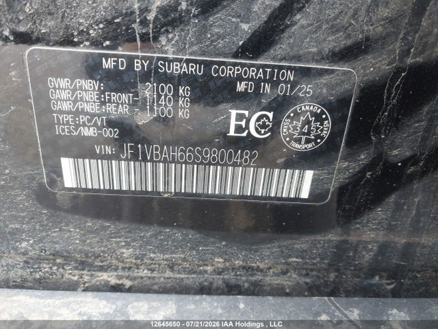2025 Subaru Wrx Premium მანქანა იყიდება აუქციონზე, vin: JF1VBAH66S9800482, აუქციონის ნომერი: 12645650