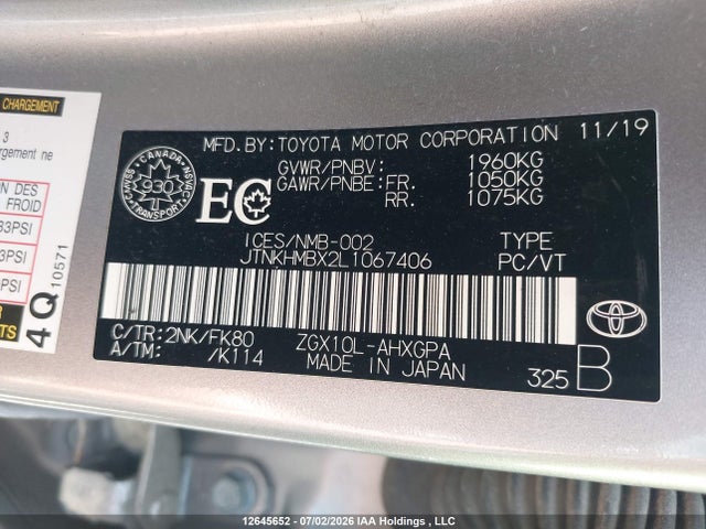 JTNKHMBX2L1067406 Toyota C-hr Xle Premium