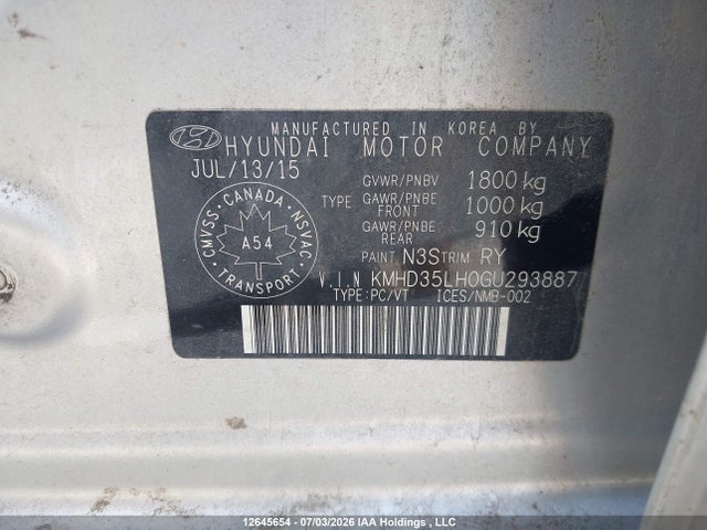 KMHD35LH0GU293887 Hyundai ELANTRA GT