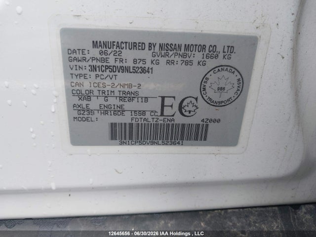 3N1CP5DV9NL523641 Nissan KICKS SR