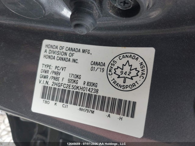Honda Civic Lx 2019 2HGFC2E50KH014238 Image 9