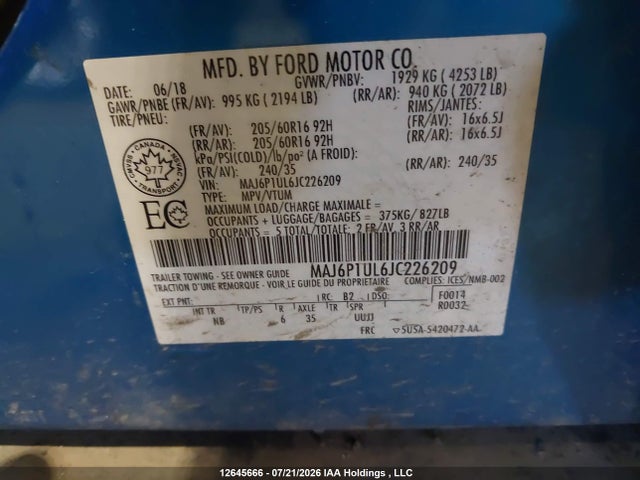 MAJ6P1UL6JC226209 Ford Ecosport Se