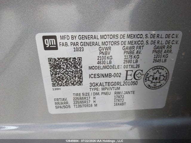 2024 Gmc Terrain Sle მანქანა იყიდება აუქციონზე, vin: 3GKALTEG0RL201050, აუქციონის ნომერი: 12645684