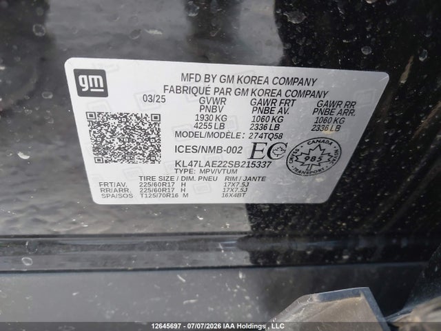 2025 Buick Envista Preferred Fwd მანქანა იყიდება აუქციონზე, vin: KL47LAE22SB215337, აუქციონის ნომერი: 12645697