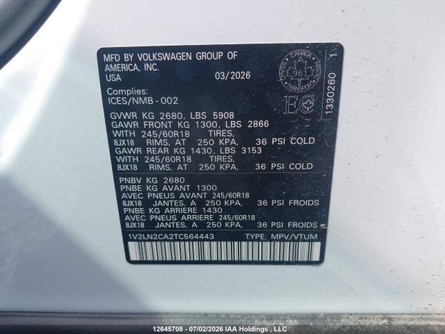 2026 Volkswagen Atlas Se მანქანა იყიდება აუქციონზე, vin: 1V2LN2CA2TC564443, აუქციონის ნომერი: 12645708
