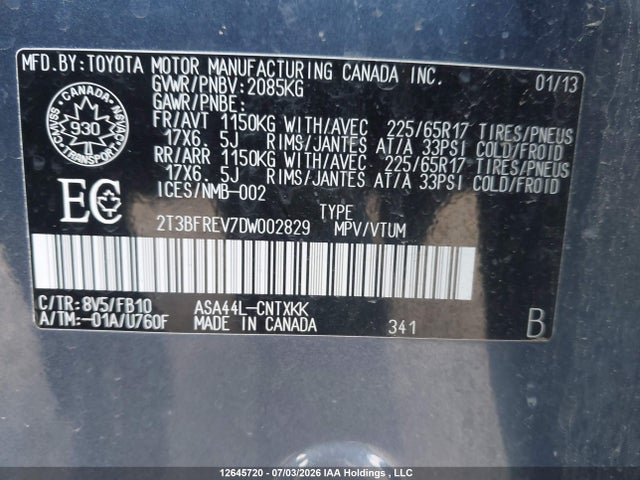 Продажа на аукционе авто 2013 Toyota Rav4 Le, vin: 2T3BFREV7DW002829, номер лота: 12645720