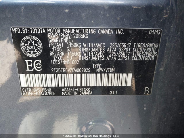 Продажа на аукционе авто 2013 Toyota Rav4 Le, vin: 2T3BFREV7DW002829, номер лота: 12645720
