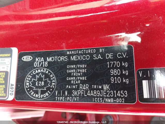 12645740 :رقم المزاد ، 3KPFL4A89JE231453 vin ، 2018 Kia Forte مزاد بيع