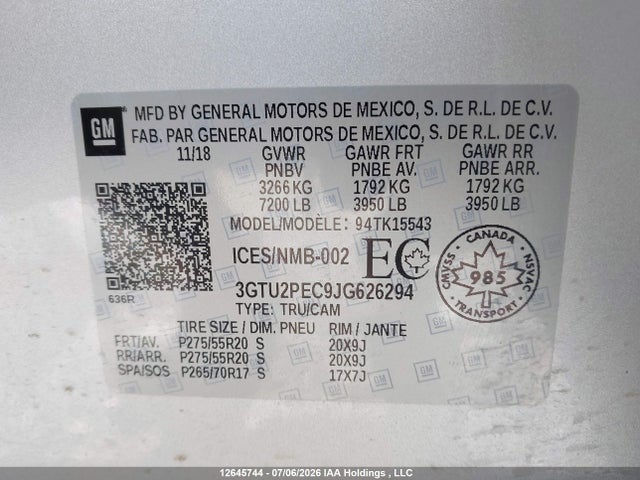 GMC Sierra 1500 Denali 2018 3GTU2PEC9JG626294 Image 9