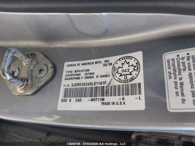 Продажа на аукционе авто 2008 Honda Cr-v Lx, vin: 5J6RE48348L811416, номер лота: 12645748