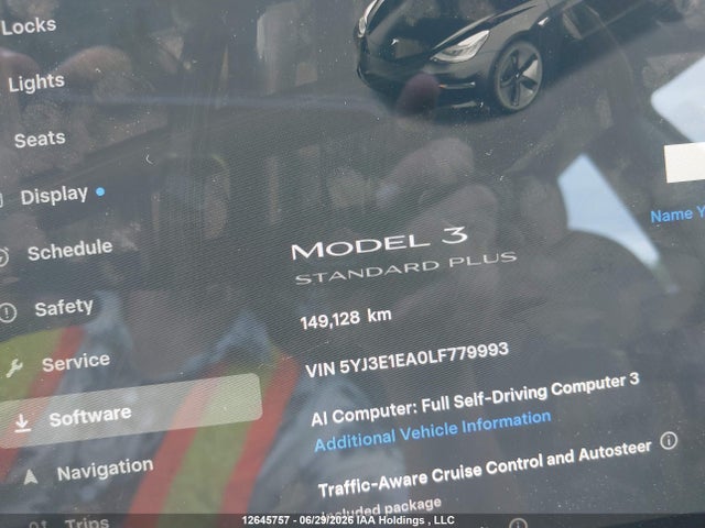 Aukcja sprzedaży 2020 Tesla Model 3 Standard Range Plus, vin: 5YJ3E1EA0LF779993, numer aukcji: 12645757
