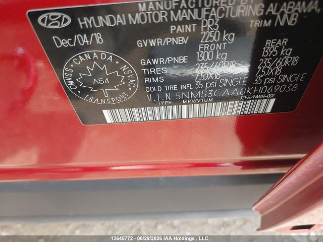 Hyundai Santa Fe Sel/sel Plus 2019 5NMS3CAA0KH069038 Image 9