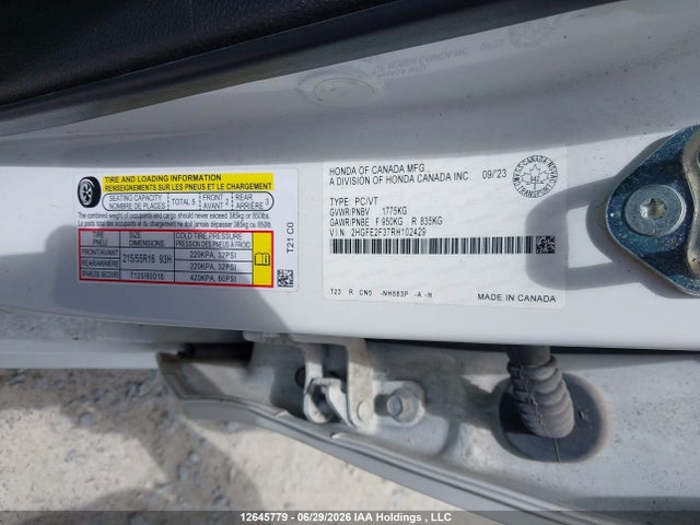 2024 Honda Civic Ex მანქანა იყიდება აუქციონზე, vin: 2HGFE2F37RH102429, აუქციონის ნომერი: 12645779