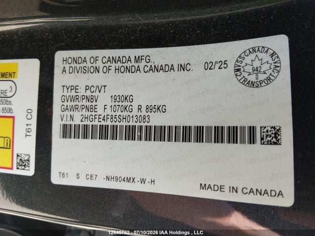Honda Civic 2025 2HGFE4F85SH013083 Image 9