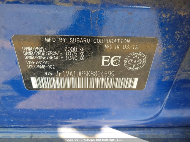 JF1VA1D66K8824599 Subaru Wrx Sport