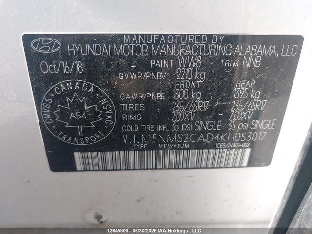 Hyundai Santa Fe Se 2019 5NMS2CAD4KH053017 Image 9