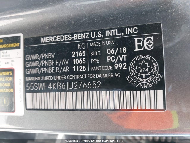 55SWF4KB6JU276652 Mercedes-Benz C 300 4matic