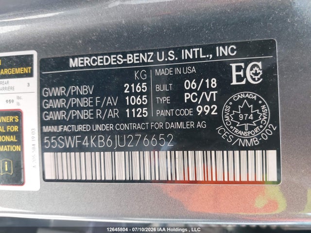 55SWF4KB6JU276652 Mercedes-Benz C 300 4matic