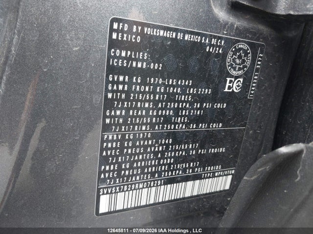 2024 Volkswagen Taos Se მანქანა იყიდება აუქციონზე, vin: 3VVSX7B29RM076291, აუქციონის ნომერი: 12645811
