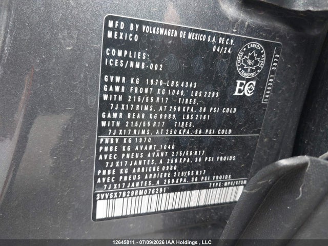 2024 Volkswagen Taos Se მანქანა იყიდება აუქციონზე, vin: 3VVSX7B29RM076291, აუქციონის ნომერი: 12645811