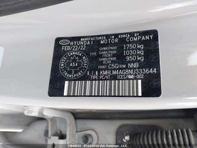 Aukcja sprzedaży 2022 Hyundai Elantra Sel, vin: KMHLM4AG8NU333644, numer aukcji: 12645822