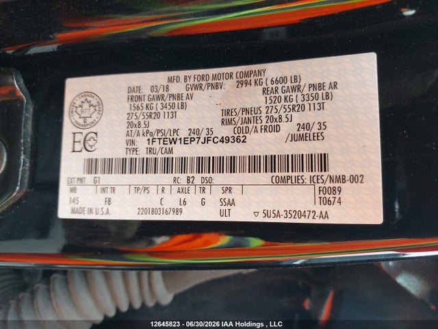 Продаж на аукціоні авто 2018 Ford F150 Supercrew, vin: 1FTEW1EP7JFC49362, номер лоту: 12645823