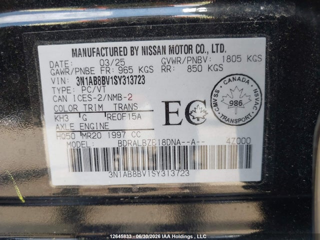 Nissan SENTRA S 2025 3N1AB8BV1SY313723 Image 9