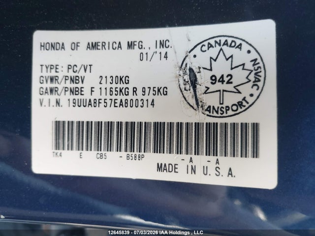 Acura TL 2014 19UUA8F57EA800314 Image 9
