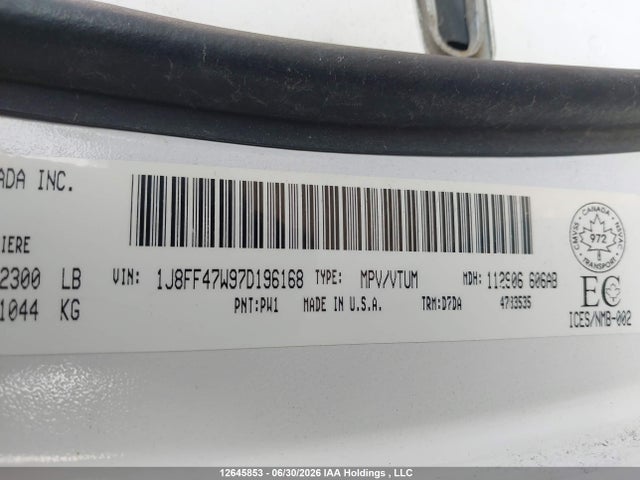 12645853 :رقم المزاد ، 1J8FF47W97D196168 vin ، 2007 Jeep Compass مزاد بيع