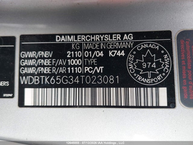 2004 Mercedes-benz Clk 320 მანქანა იყიდება აუქციონზე, vin: WDBTK65G34T023081, აუქციონის ნომერი: 12645855