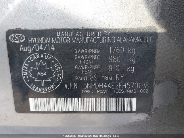 Hyundai Elantra 2015 5NPDH4AE2FH570198 Image 18