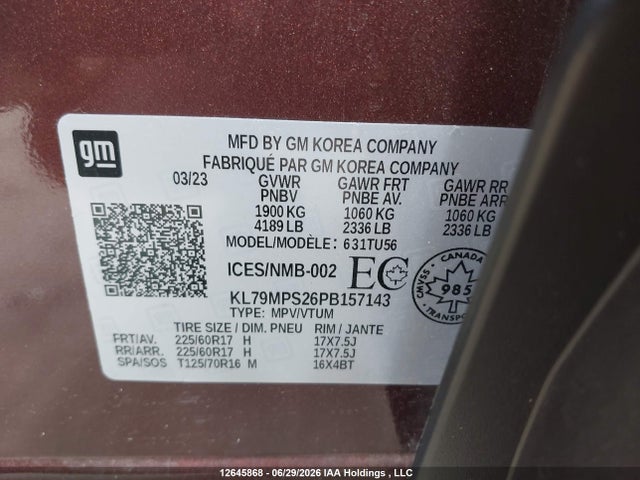 KL79MPS26PB157143 Chevrolet Trailblazer Lt