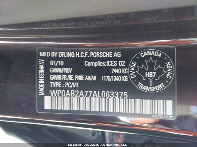 12645878 :رقم المزاد ، WP0AB2A77AL063375 vin ، 2010 Porsche Panamera 4s/s مزاد بيع