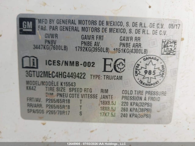 GMC Sierra K1500 Sle 2017 3GTU2MEC4HG449422 Image 18