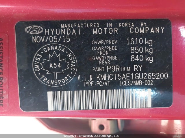 Продаж на аукціоні авто 2016 Hyundai Accent Se, vin: KMHCT5AE1GU265200, номер лоту: 12645921