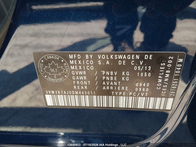 Aukcja sprzedaży 2013 Volkswagen Jetta, vin: 3VW2K7AJ0DM443011, numer aukcji: 12645923
