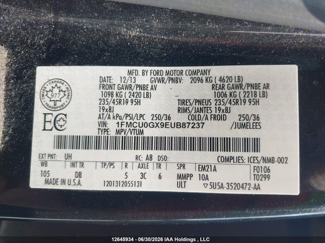 Продаж на аукціоні авто 2014 Ford Escape, vin: 1FMCU0GX9EUB87237, номер лоту: 12645934