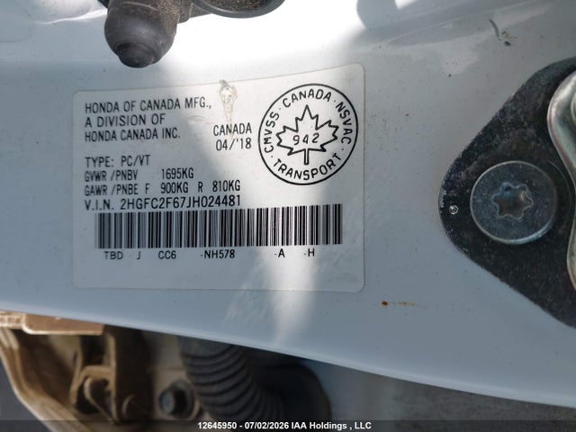 Honda CIVIC SE 2018 2HGFC2F67JH024481 Image 19