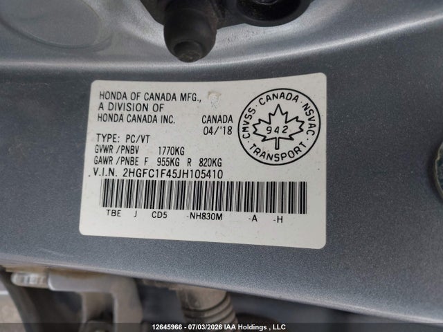 Honda Civic 2018 2HGFC1F45JH105410 Image 18