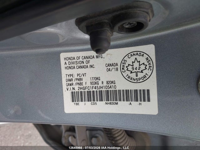 Honda Civic 2018 2HGFC1F45JH105410 Image 9