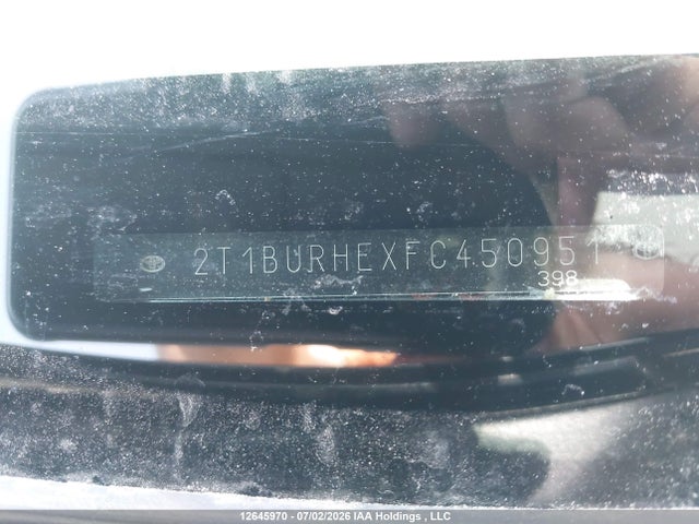 Auction sale of the 2015 Toyota Corolla L/le/le Pls/prm/s/s Pls, vin: 2T1BURHEXFC450951, lot number: 12645970