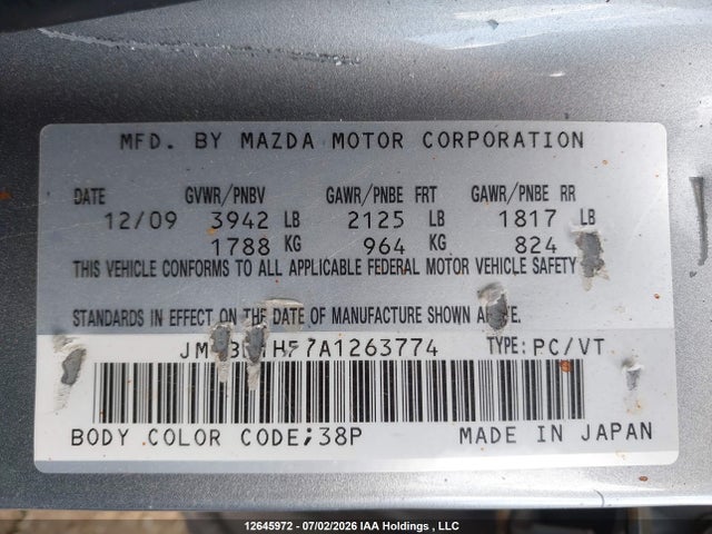 2010 Mazda Mazda3 Gx მანქანა იყიდება აუქციონზე, vin: JM1BL1HF7A1263774, აუქციონის ნომერი: 12645972