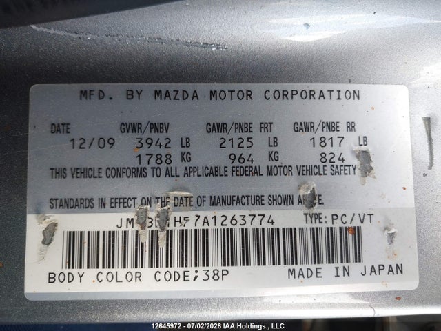 2010 Mazda Mazda3 Gx მანქანა იყიდება აუქციონზე, vin: JM1BL1HF7A1263774, აუქციონის ნომერი: 12645972