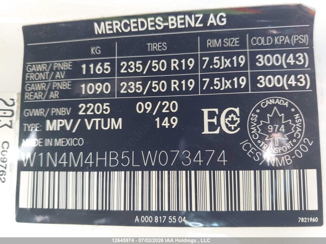 W1N4M4HB5LW073474 Mercedes-Benz Glb 250 4matic